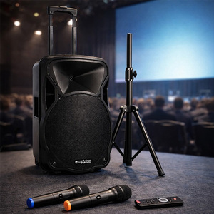Lastvoice LS-P1912EE-ST 12" 800W Portable PA System with <b>Wireless</b> <b>Microphone</b> and Speaker Stand - Product Image 3