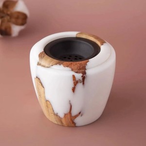 White And Brown Epoxy Wooden Bakhoor Burner <b>Eid</b> Special Handmade Bakhoor Incense Trending Epoxy and Wooden Round Bakhoor <b>Gift</b> - Product Image 2