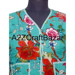 Veste courte réversible pour femme en coton biologique 100% tissé matelassé, style bohème vintage, imprimé patchwork, automne/hiver - Product Image 3