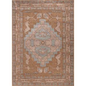 พรมไหมพรมวิสโคส Mythos ทอมือ สีเบจ-น้ำตาล ขนนุ่ม สำหรับห้องนั่งเล่น ลายเหรียญตรา รูปทรงสี่เหลี่ยมผืนผ้า รุ่น Tnq-1540 - Product Image 1