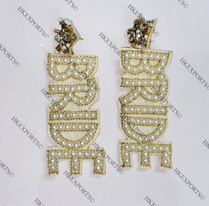 Elegante blanco nupcial pendientes colgantes con cuentas joyería de boda hecha a mano con chapado en oro y plata hecho de aleación para fiestas - Product Image 2