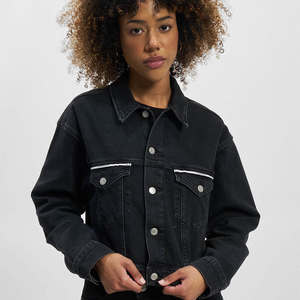 Custom Black Women's Denim Jacket Premium Quality Button Fastening All Seasons Comfort Cotton Filling OEM Piping <b>Detail</b> - Product Image 1