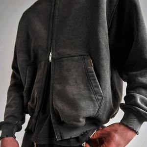 High Street Retro Washed Dirty Cut Zip Hooded Sweatshirts <b>Jacket</b> <b>Men</b> and Women Blank Harajuku Oversized Casual Hoodies - Product Image 4