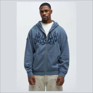 Alta calidad Drop Shoulder Zip Up Hoodies Venta al por mayor Precio bajo Rhinestones ZipUp Hoodies Sudaderas con capucha con estampado de pantalla personalizado - Product Image 3