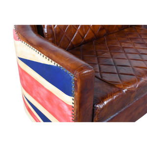 Sofá Vintage de 2 Plazas con Diseño de la Bandera Británica, Tapizado en Cuero y Lona, con Estructura de Madera - Product Image 5