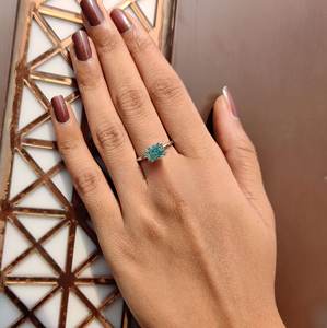 แหวนแต่งงานสำหรับผู้หญิงแหวนหมั้นเพชรโมอิสสีทองสดใส10kt - Product Image 2