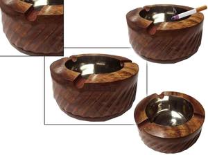 Handmade Rustic <b>Wooden</b> Ashtray for Cigars & Cigarettes Natural Wood Smoking Tray with Metal Filter - Product Image 3
