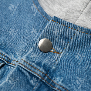 Veste en jean décontractée pour homme avec logo personnalisé, doublure en polaire de coton, fermeture à boutons en corne, respirante, coupe-vent, à capuche, toutes tailles - Product Image 6