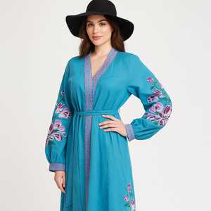 Vestido Maxi de Rayón de Manga Larga y Estilo Modesto para Mujeres Musulmanas, Bordado y Transpirable, Abaya Árabe para Eid, Talla Única, MOQ 2 Piezas - Product Image 1