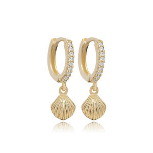 Shell Charm CZ Pierre Dangle Boucles D'oreilles Turc En Gros À La Main 925 Bijoux En Argent Sterling - Product Image 1