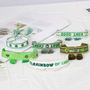 定制标志绿色好运四叶草刺绣手链设计师流苏手链腕带 - Product Image 2