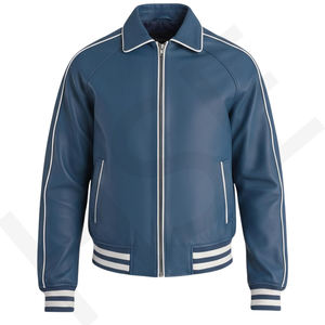 Chaqueta Universitaria de Cuero de Vaca Azul Hecha a Mano - Product Image 6