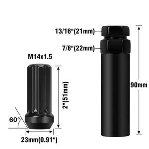 Vypart 32x Écrous de roue noirs M14x1.5 à extrémité fermée, longs XL, à clé à douille, en acier, pour application automobile, avec conception de siège conique bombé - Product Image 2
