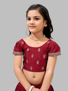 Shoryam Fashion - Lehenga Choli de Seda Completamente Cosido, Color Granate, Bordado Zari, Largo hasta el Suelo, Ropa Étnica para Bodas y Fiestas para Niñas - Product Image 3