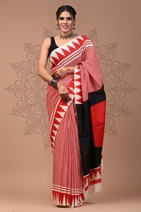 Vente en gros traditionnel indien Chanderi Saree avec Ajrak Block Print & taille libre Blouse de course pour tenue de fête - Product Image 5