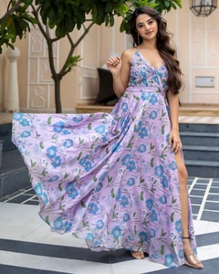 Hecho a mano de algodón indio ecológico lavable Maxi Boho vestido de moda Floral impreso verano fiesta desgaste cuello en V personalizado ODM - Product Image 1