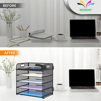 OEM negro A4 carta bandeja organizador de papel 5 niveles de malla organizador de archivos de escritorio soporte clasificador de papel con asa organización de oficina