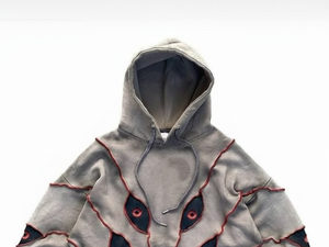 เสื้อฮู้ดดี้แบบมีซิปทรงโอเวอร์ไซส์ ผ้าฟลีซเนื้อหนา ไม่เป็นขุย พิมพ์ลายกราฟิก สไตล์ดิสเทรส สีแดงดำ ลายตา  แบบยูนิเซ็กซ์ สั่งทำได้ - Product Image 3