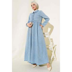 Robe en jean à double poche et fermeture éclair Denim Blue - Product Image 2