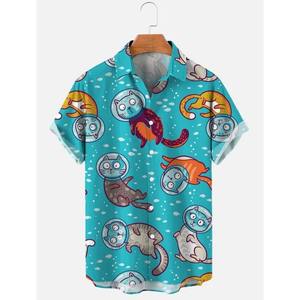 100% Cotton Custom Breathable <b>Men's</b> <b>Shirts</b> New Short Sleeves Stylish Casual <b>Shirts</b> Stand Collar 3D Sublimation Printed Twill - Product Image 2
