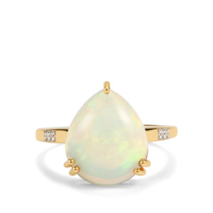 แหวนโอปอลเอธิโอเปียชุบทองคำขาว 14K ประดับเพชรซิคอนสีขาว รับรองโดย IGI ฝังแบบ Bezel น้ำหนัก 3.90 กะรัต - Product Image 2