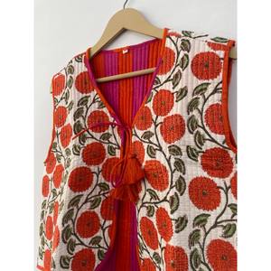 Women's Casual Boho <b>Hippie</b> Quilted Vest Coat V-Neck Floral Print Short <b>Jacket</b> Wholesale Cotton Knitted Outer Wear - Product Image 4