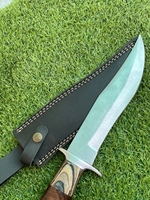 Couteau de chasse Bowie en acier au carbone, bord lisse, manche en bois, camping et randonnée en plein air, multifonction, léger, garantie de 3 ans