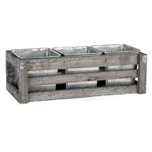 <b>Wood</b> & Metal Tabletop <b>Planter</b> With Natural <b>Wood</b> Polish Finishing Rectangular Shape Embossed Design For <b>Garden</b> Decoration - Product Image 2
