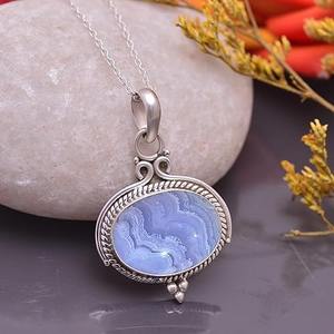 Cadeau de fiançailles 925 Sterling Silver Blue Lace Agate Handmade Gemstone Fine Jewelry Pendentif Avec 925 Timbre Silver Pendant Jewelry - Product Image 2