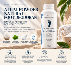 Desodorante de Alumbre en Polvo para Pies de Marca Privada 100g |   Sin Alcohol, Natural, Orgánico, Vegano |   OEM España - Product Image 3