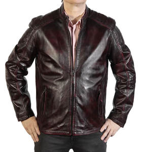 Tarifs vente en gros pour une veste à fermeture éclair de haute qualité personnalisée pour hommes avec broderie à col montant en cuir véritable pour l'hiver - Product Image 5