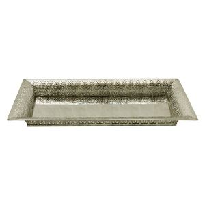 Bandeja de servicio ovalada gris rústica con asas de metal, perfecta para organizar velas y suculentas mientras mejora la decoración del hogar - Product Image 5