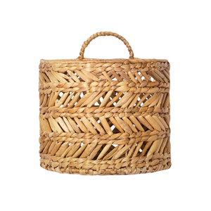 ตะกร้าแขวนผนังตกแต่งบ้านทำจากผักตบชวา พร้อมหูหิ้ว สไตล์โบโฮธรรมชาติ ตะกร้าเก็บของแบบแขวน ตกแต่งผนังสไตล์เรียบง่ายสำหรับตกแต่งบ้าน - Product Image 1