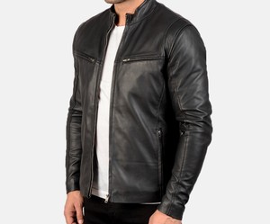 Veste en cuir véritable noir ionique de haute qualité pour hommes avec broderie Design en laine d'hiver disponible en gros - Product Image 2