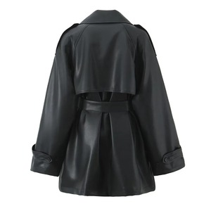 Chaqueta informal de cuero PU para mujer para otoño negro manga larga algodón cruzado transpirable diseño de punto nueva moda de otoño - Product Image 3