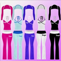 Ensemble deux pièces en maille longue pour femme, ensemble loungewear assorti, pantalon évasé en spandex à revers