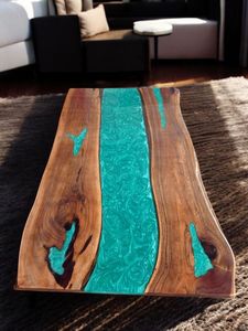 ARTISANAT ARTISTIQUE TABLE RONDE EN RÉSINE ÉPOXY POUR SALLE À MANGER Meubles Table de rivière en bois et résine pour bureau à domicile - Product Image 3