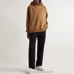 Basics Cotton Blended Custom 100%Cotton Drawstring Kangaroo Pocket <b>Fur</b> Hood Pullover <b>Hoodie</b> for Men Reasonable Price OEM Service - Product Image 4