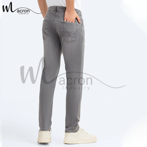 Jeans droits slim respirants à taille mi-haute, coupe ajustée, extensible, durable, classique pour un usage quotidien, prix de gros, sur mesure - Product Image 4