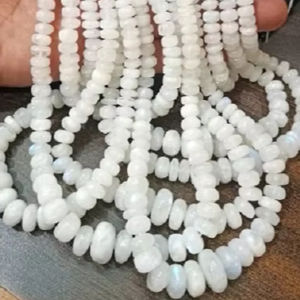 ลูกปัดพลอยมูนสโตนสีรุ้งธรรมชาติสีขาวขนาด6-12มม. เครื่องประดับคริสตัลสีฟ้าเรียบเส้นยาว8นิ้ว - Product Image 1