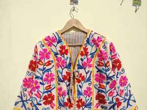 Chaqueta corta Bohemia con bordado Floral de algodón 100% transpirable y ecológica para primavera Otoño Invierno - Product Image 4