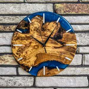 Horloge murale moderne en résine époxy faite à la main, couleur personnalisée, quartz, aiguille simple face, décoration artistique pour salon, bureau à domicile, intérieur - Product Image 1