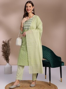 Kurta pur coton imprimé floral à col rond et miroir avec pantalon et dupatta, costume pakistanais indien - Product Image 4