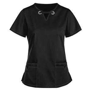 Women Solid Color <b>Protective</b> Nurse Uniform Casual Short <b>Sleeve</b> Carer Top Health Services Nursing Scrubs Top Operating Room - Product Image 3