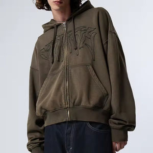 Personnalisé 500 Gsm Français Terry Baggy Zip up Mode Streetwear Sweat à capuche Broderie Patch Vintage Hiver Sweat à capuche Fabrication - Product Image 1