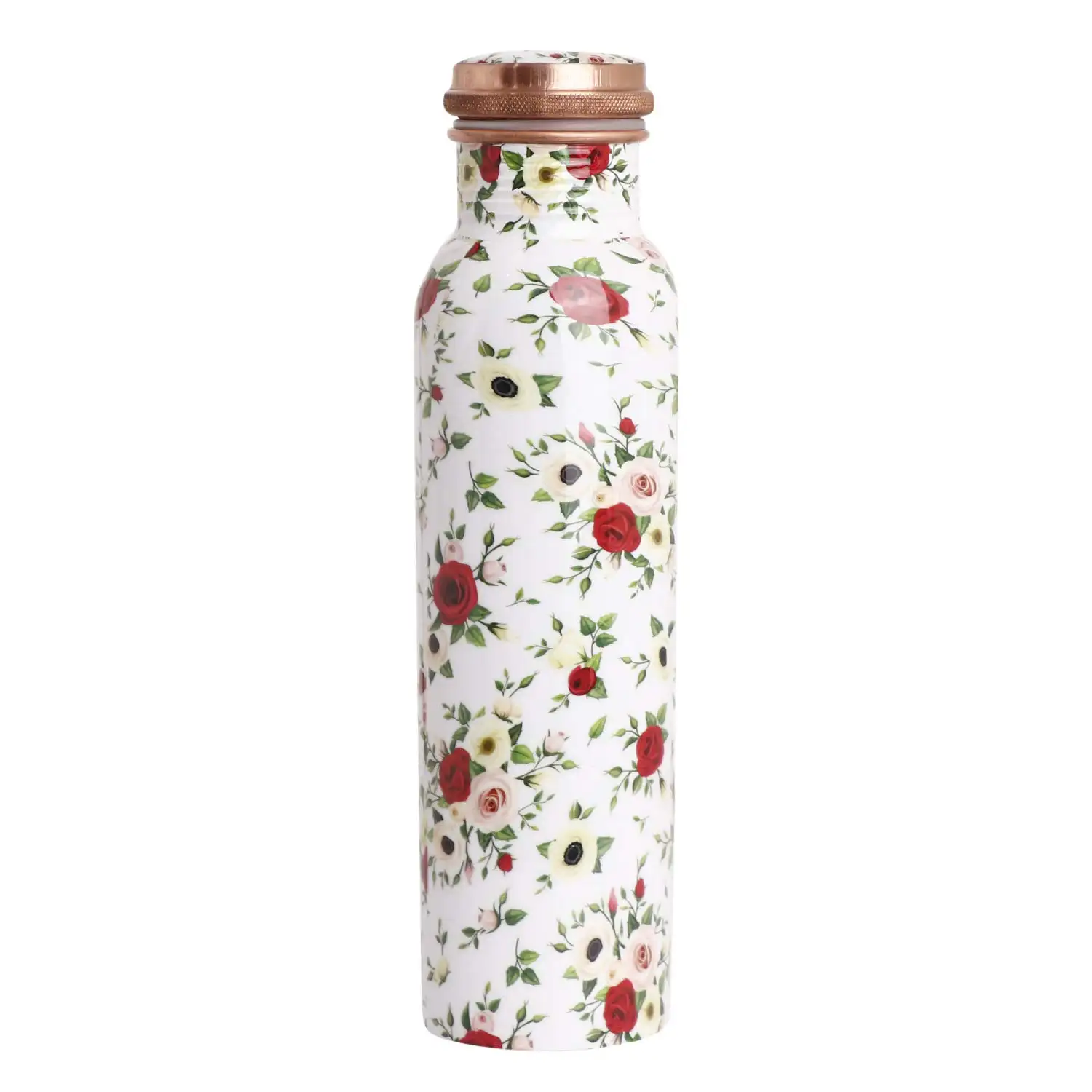 WHITE PRINTED COPPER WATER BOTTLE WITH HEALTH BENEFITS FOR BODY LOWEST PRICE WHOLESALER FROM INDIA