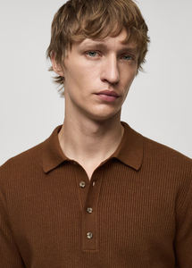 Cotton-blend Ribbed Polo Shirt Soft Button Placket Patch Pockets Dark Blue Sleek Polo Shirt - Product Image 4