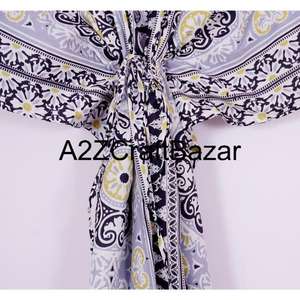 Eco Friendly Cotton Short Kaftan <b>For</b> <b>Women</b> Floral Block Print Beach Dress Summer <b>Resort</b> <b>Wear</b> Loose Casual Breathable Clothing - Product Image 3