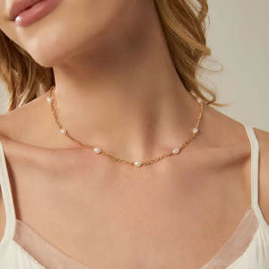 Collier en chaîne à maillons perlés en or plaqué 10 carats fait main, avec perles d'eau douce naturelles de luxe, pour femmes, cadeau de mariage ou de fiançailles - Product Image 2