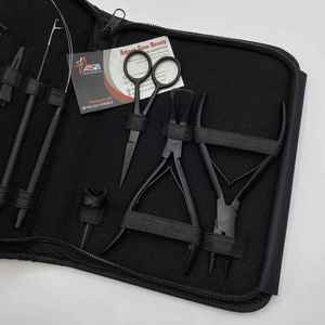 Kit d'outils d'extension de cheveux attachés à la main perles noires mates tirant boucle et crochet outil outils d'extension de trame Kit de pinces d'extensions de cheveux - Product Image 3